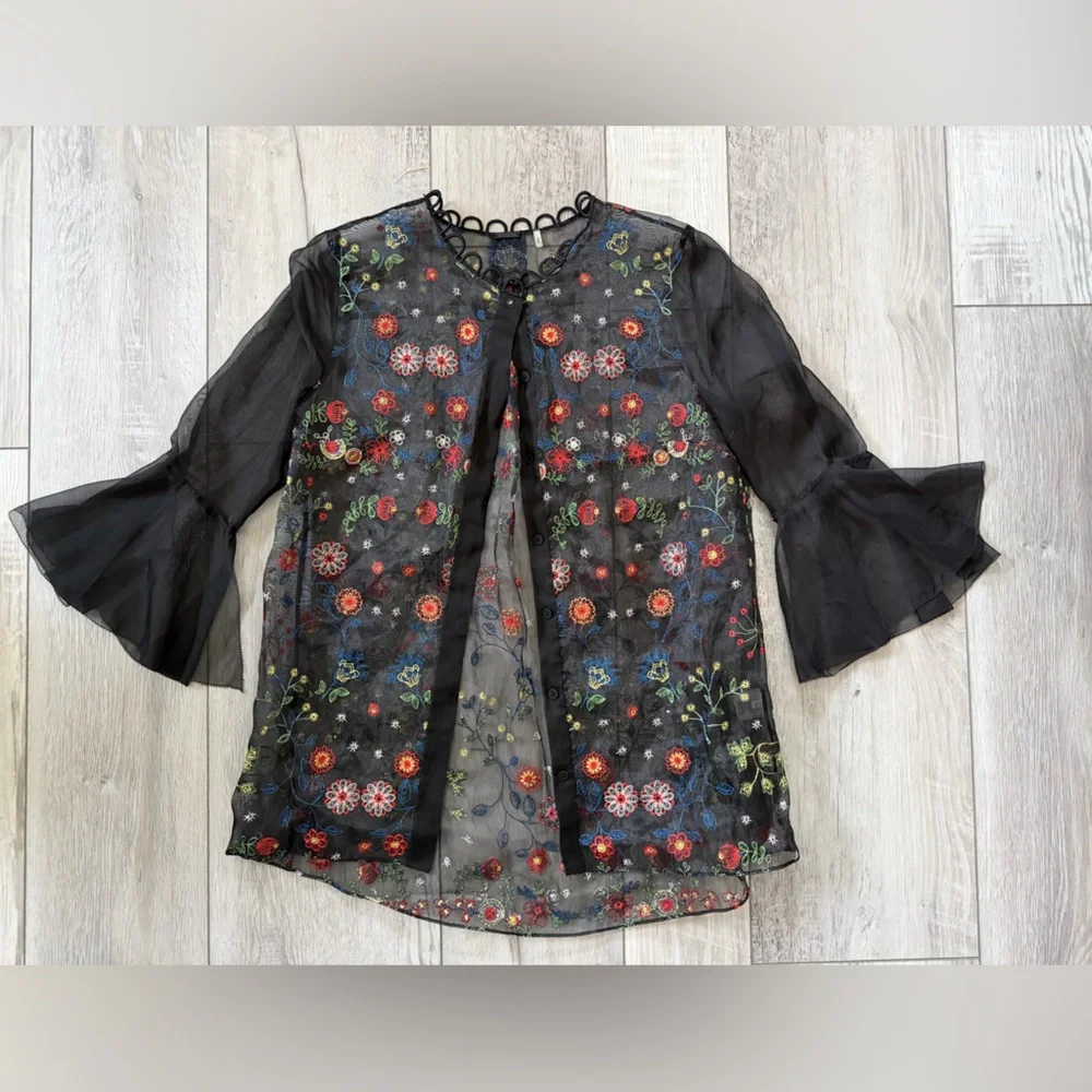 Elie Tahari Reina Embroidered Sheer Blouse size xs - Picture 2 of 13